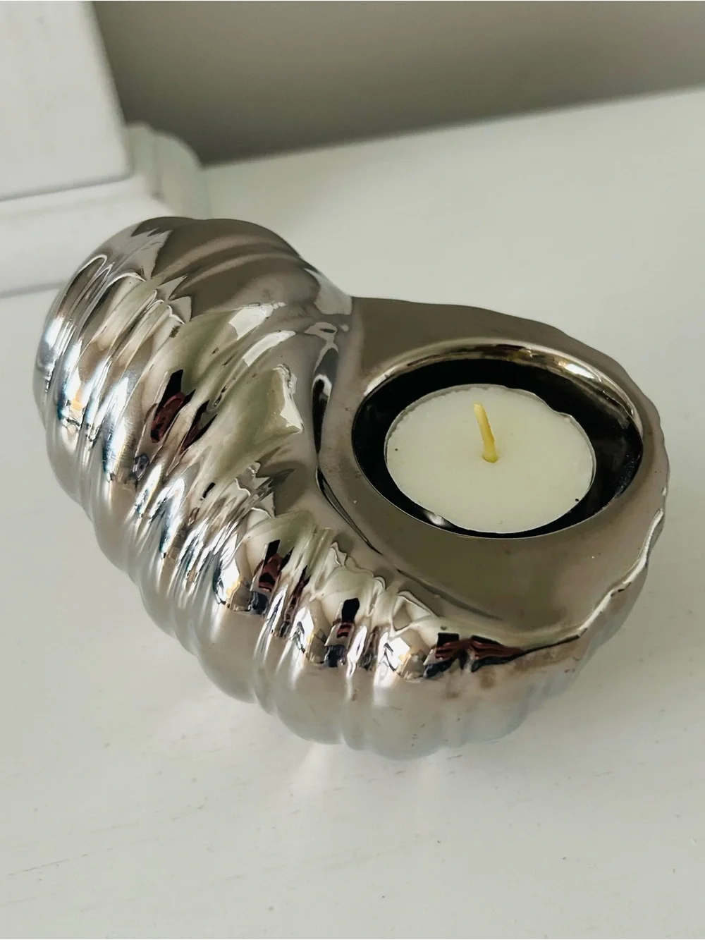 Silver Tone Nautical Shell Tealight Holder
